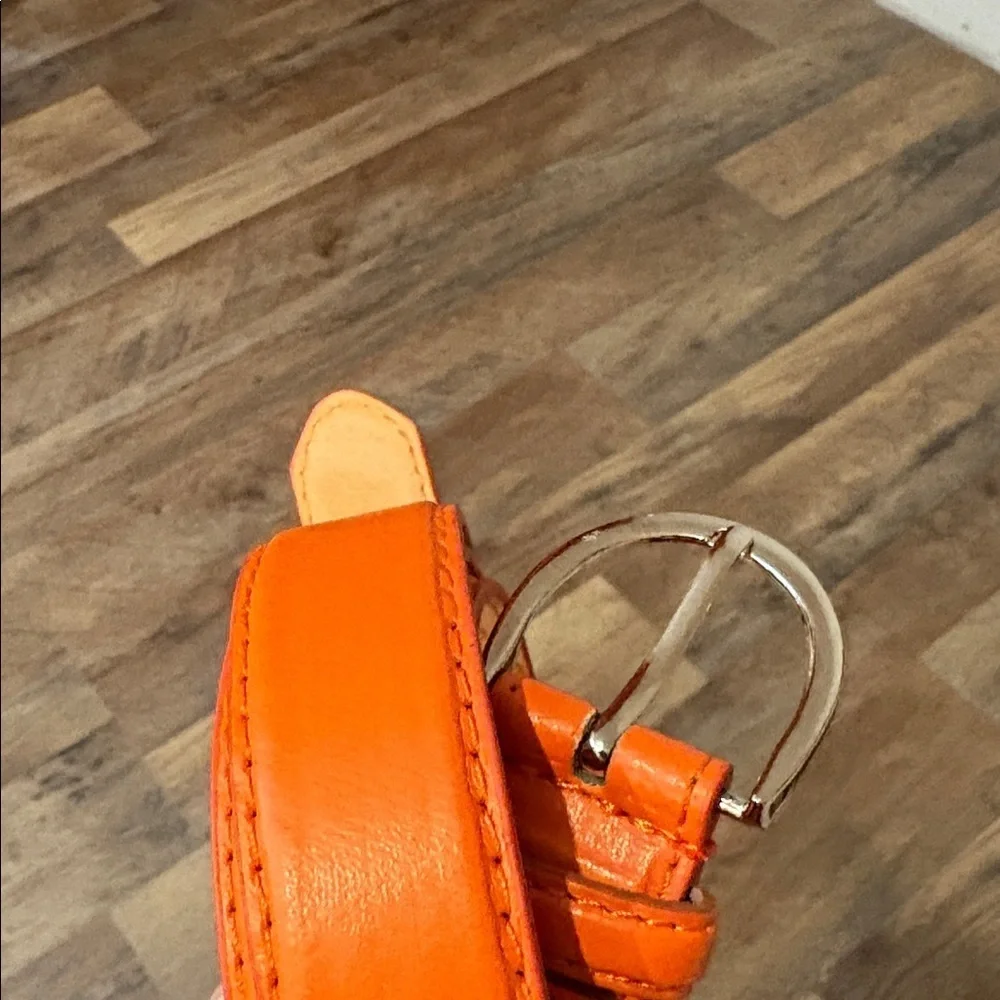 Bright Orange Genuine Leather Vintage 90s Belt Silver Buckle Large 36/38/40 - Picture 9 of 15